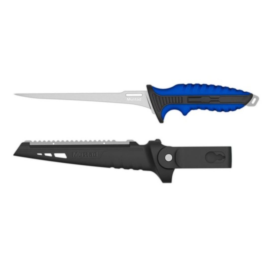 Mustad 7" 4116 Stainless Steel Ultra Flex Fillet Knife - Polished Blade Finish Blue